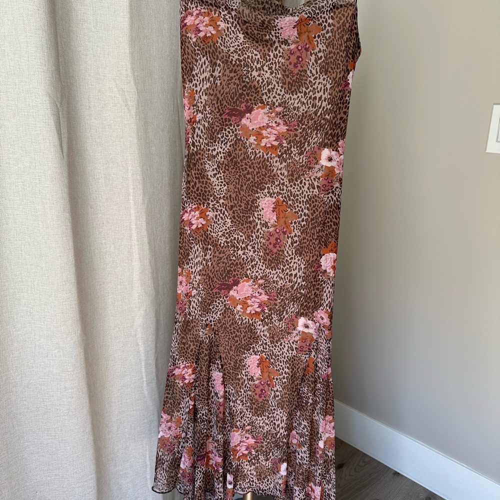 Floral Leopard Print Maxi Skirt